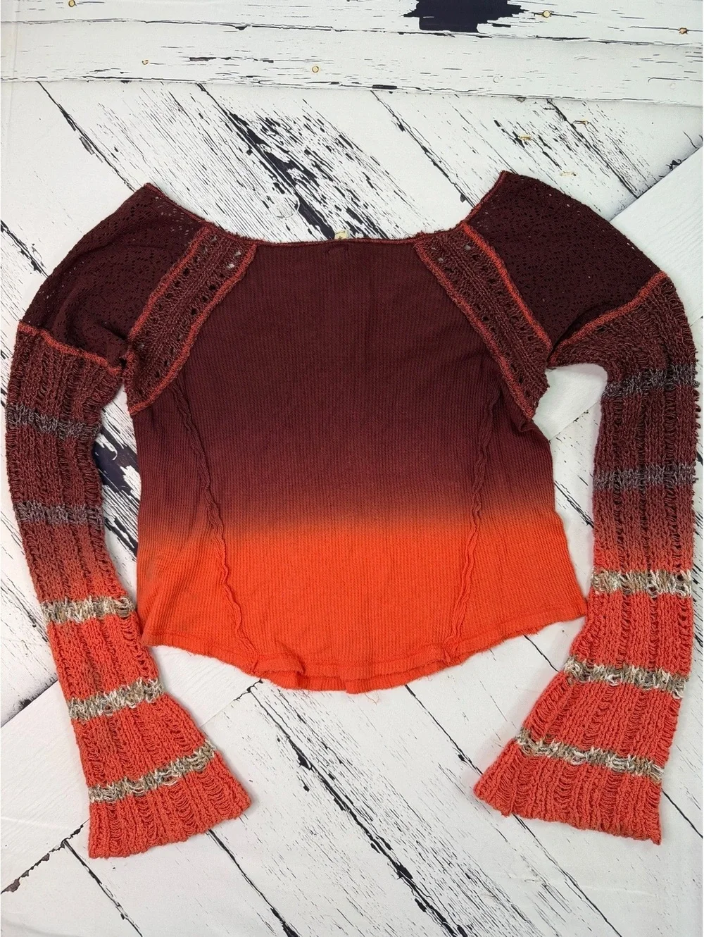 Free People Boho Close To Me Ombré Pullover Berry Red Colorway Women Medium